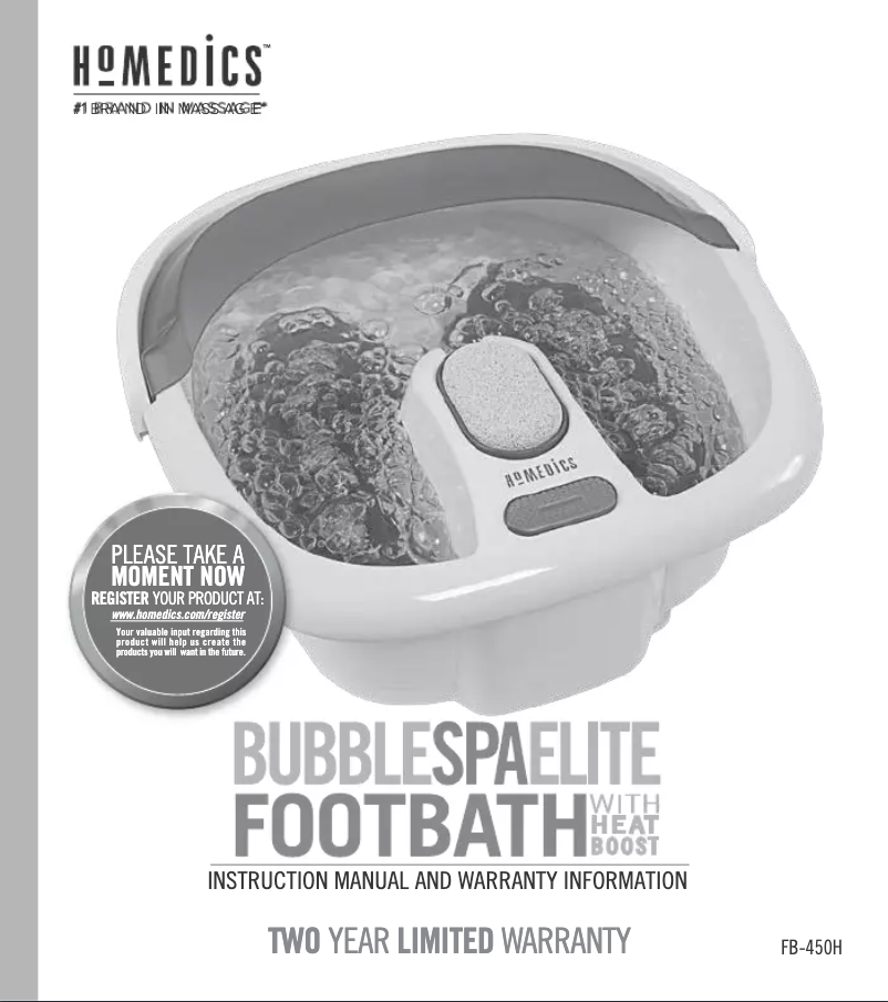 Page n°1 - Manuel utilisateur Homedics Bubble Spa Elite FB-450H