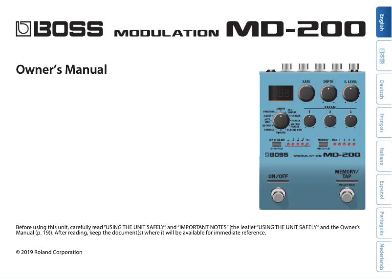 Page n°1 - Manuel utilisateur Boss Modulation MD-200