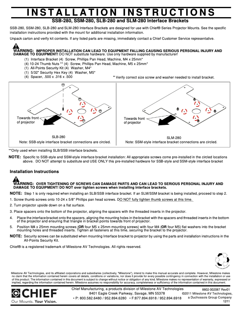 Page n°1 - Manuel utilisateur Chief RSMA280
