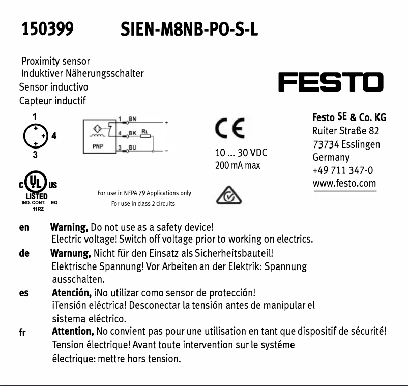 Page 1 de la notice Manuel utilisateur Festo SIEN-M8NB-PO-S-L