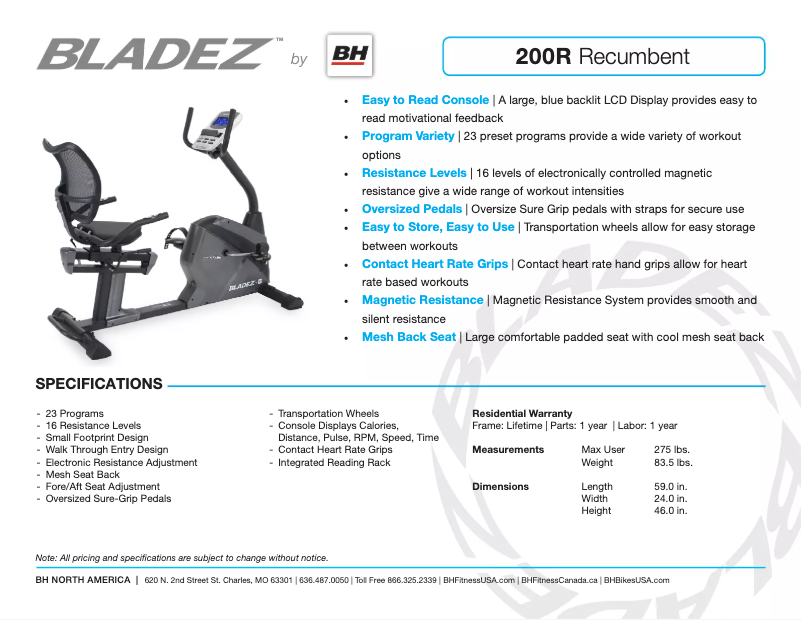 Página 1 del manual Ficha técnica Bladez 200R