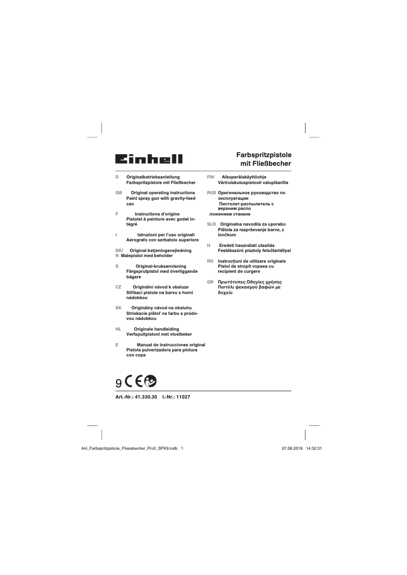 Page 1 de la notice Manuel utilisateur Einhell 4133030