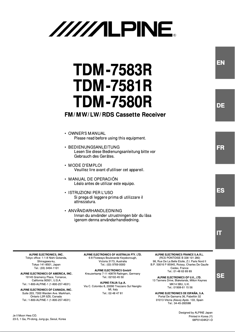 Image de la première page du manuel de l'appareil TDM-7580R