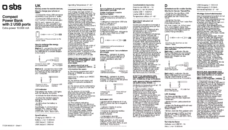 Page 1 de la notice Manuel utilisateur SBS Compact Power Bank