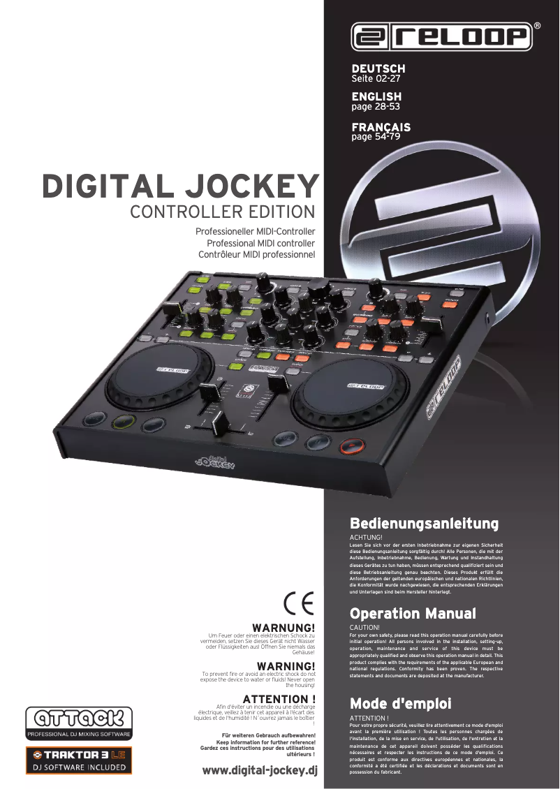 Page 1 de la notice Manuel utilisateur Reloop Digital Jockey Controller edition
