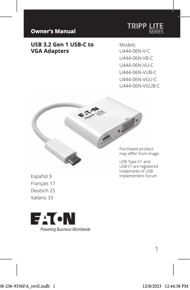 Page 1 de la notice Manuel utilisateur Tripp Lite U444-06N-V-C