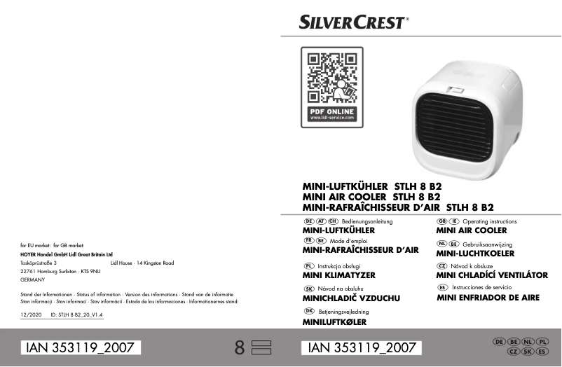 Page n°1 - Manuel utilisateur SilverCrest STLH 8 B2