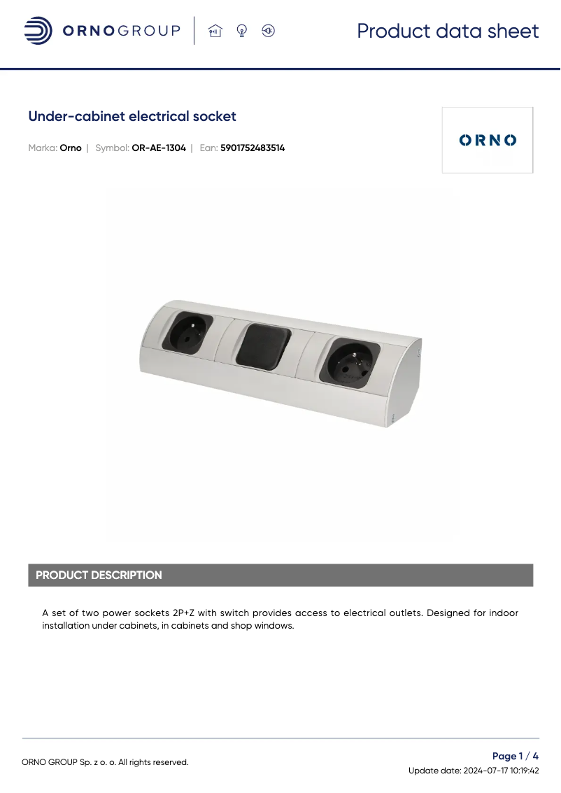 Page 1 de la notice Fiche technique ORNO OR-AE-1304