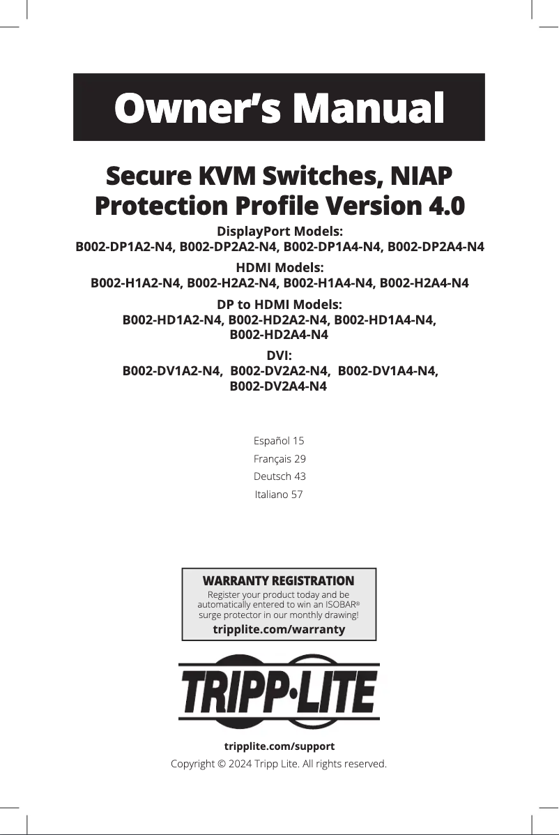 Page n°1 - Manuel utilisateur Tripp Lite B002-DV1A2-N4