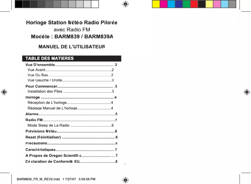 Page 1 of the manual User Manual Oregon Scientific BARM839A