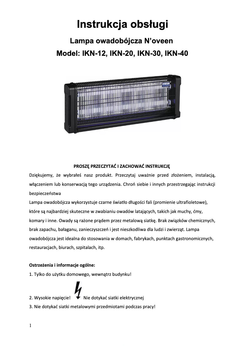 Page n°1 - Manuel utilisateur N'oveen IKN-30