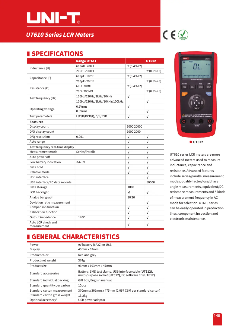 Page 1 de la notice Manuel utilisateur Uni-T UT612