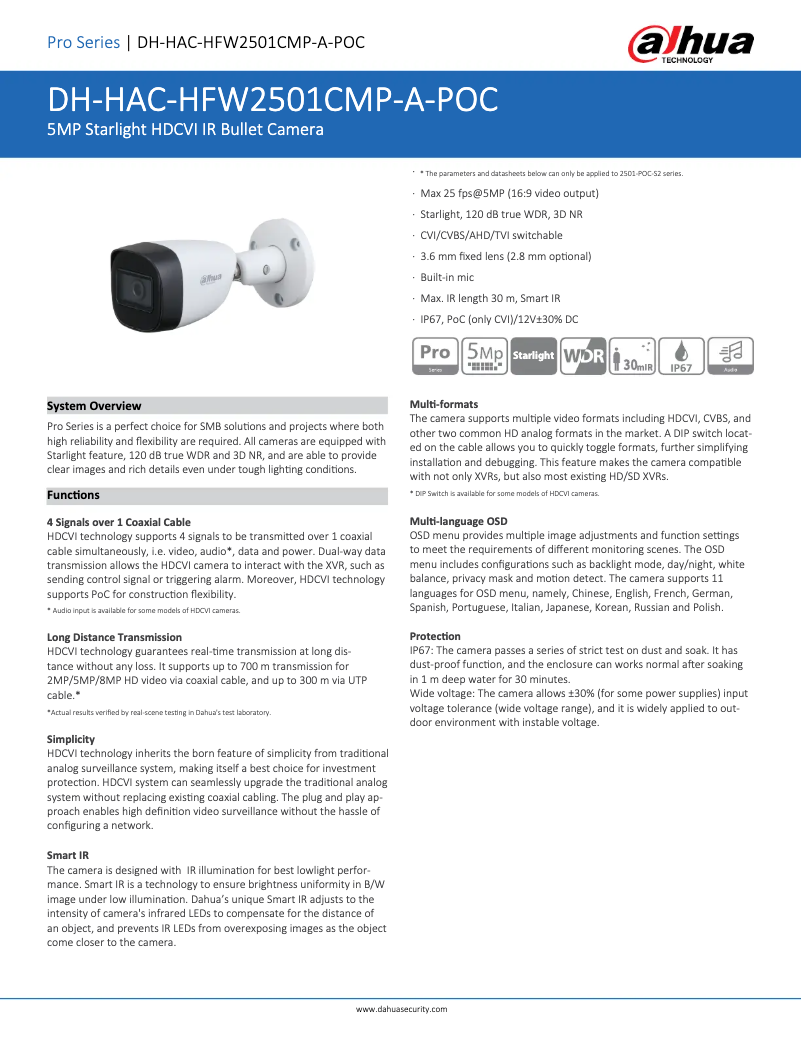 Page n°1 - Fiche technique Dahua Technology HAC-HFW2501CM-A-POC