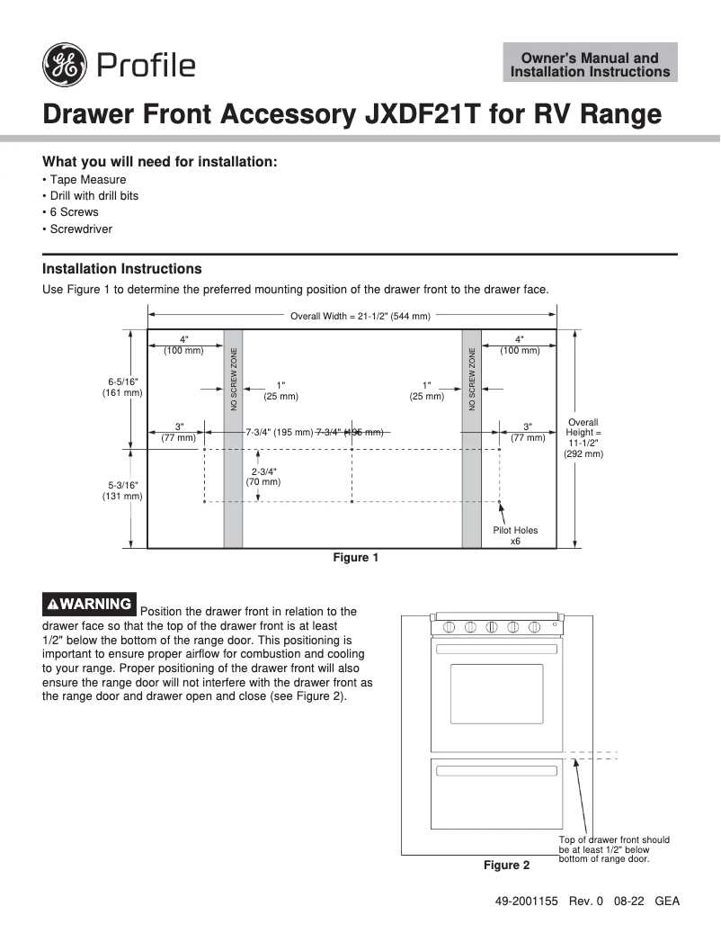 Page 1 of the manual User Manual GE Profile JXDFT214