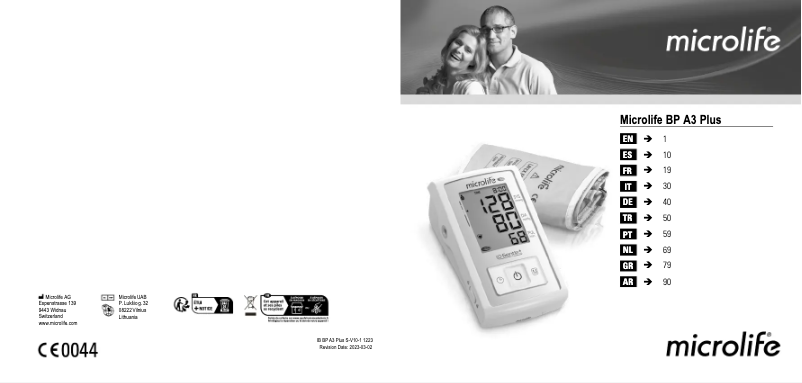Page 1 de la notice Manuel utilisateur Microlife BP A3 Plus