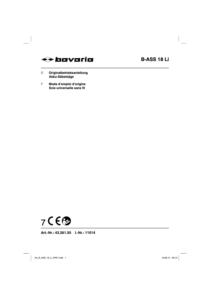 Page n°1 - Manuel utilisateur Bavaria B-ASS 18 Li