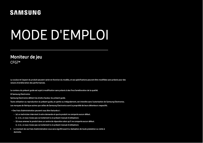 Page 1 de la notice Manuel utilisateur Samsung C24FG70FQM