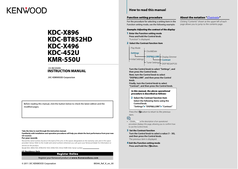 Page 1 de la notice Manuel utilisateur Kenwood KMR-550U