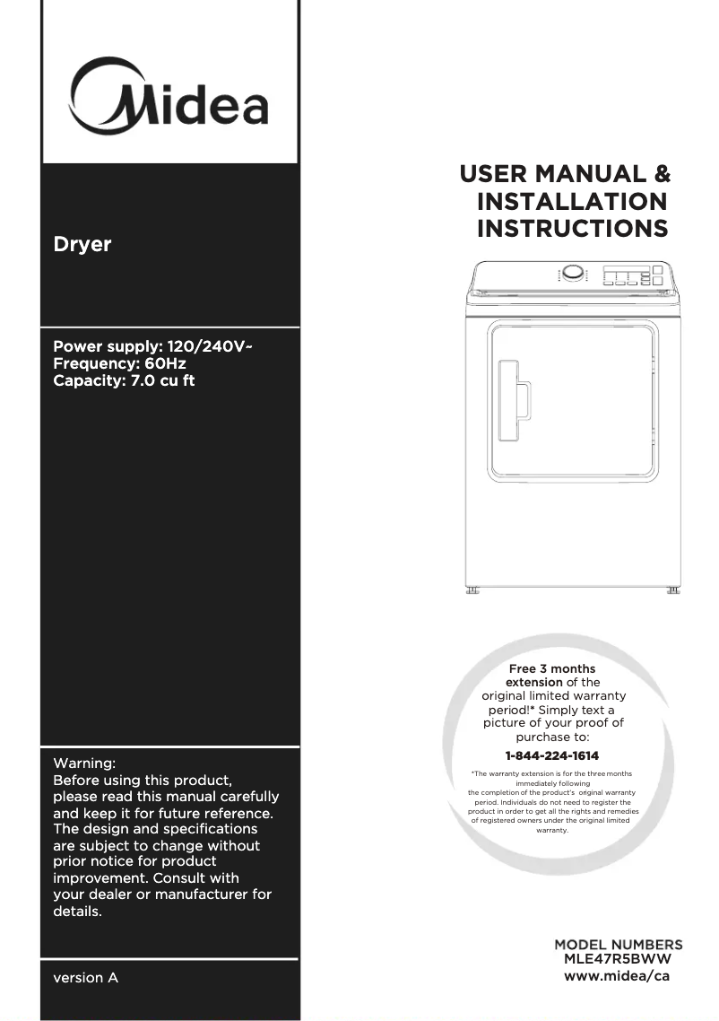 Página 1 del manual Manual de usuario Midea MLE47R5BWW