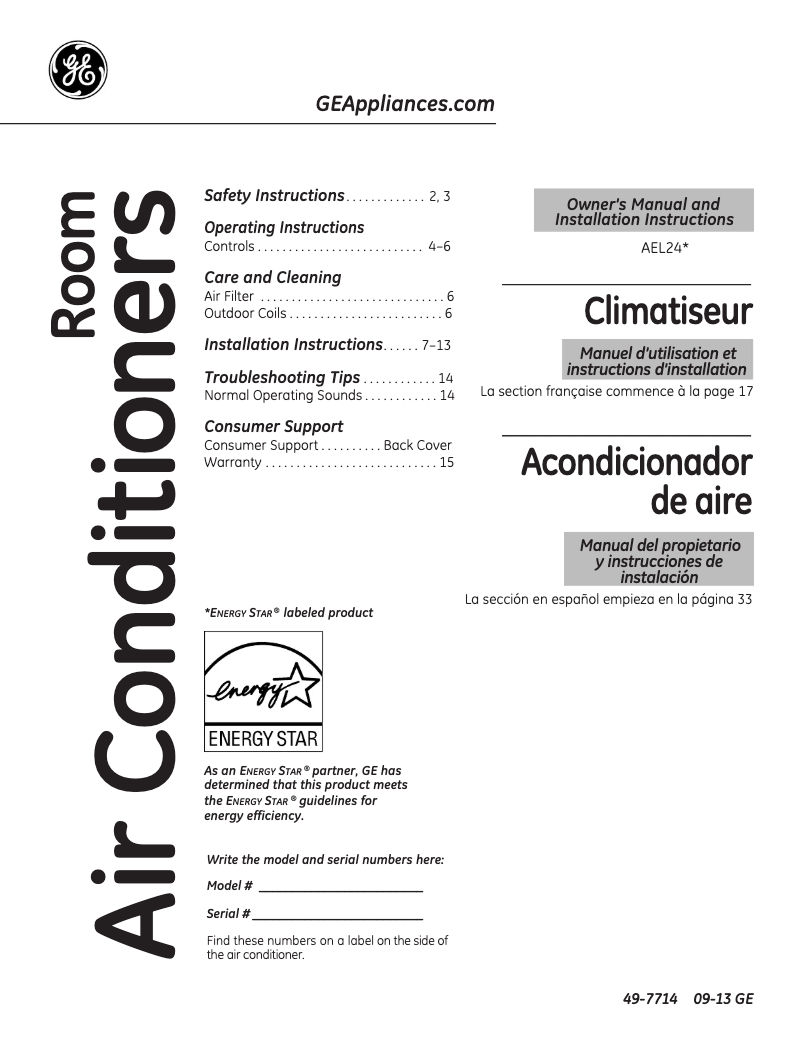 Page n°1 - Guide d'installation GE AEL24DQ