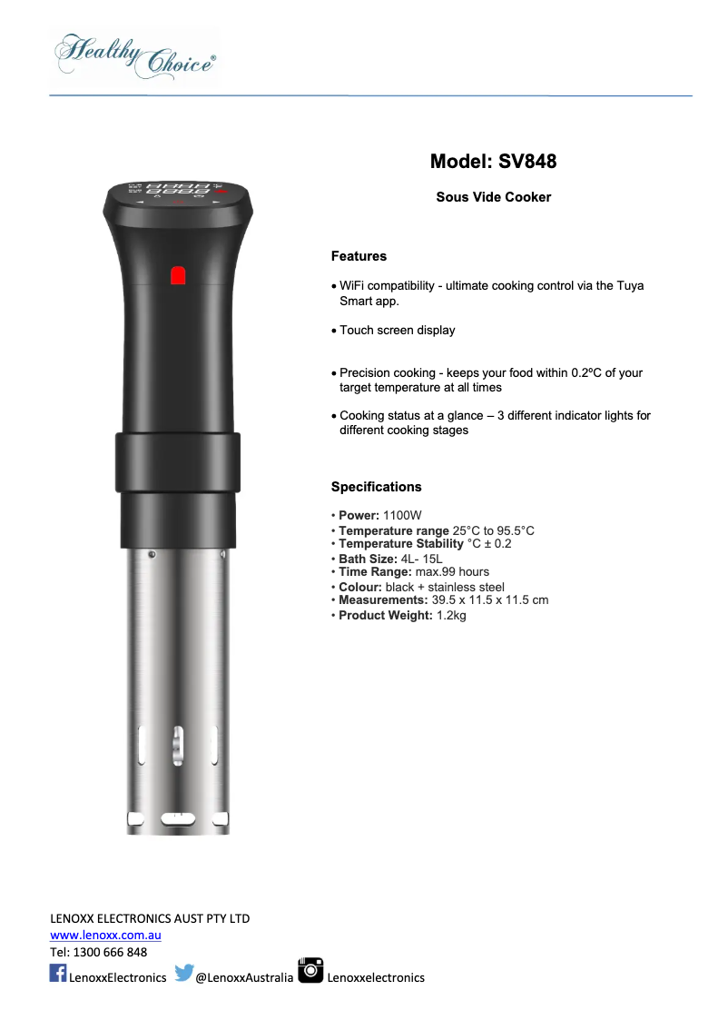 Page 1 de la notice Fiche technique Healthy Choice SV848