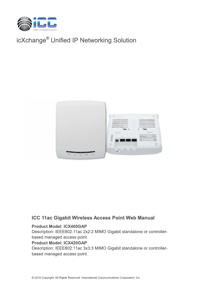 Image de la première page du manuel de l'appareil ICX400