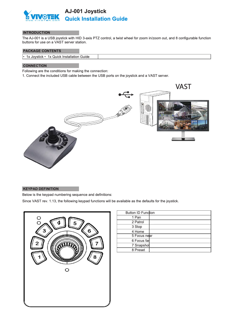 Page 1 de la notice Guide d'installation Vivotek AJ-001