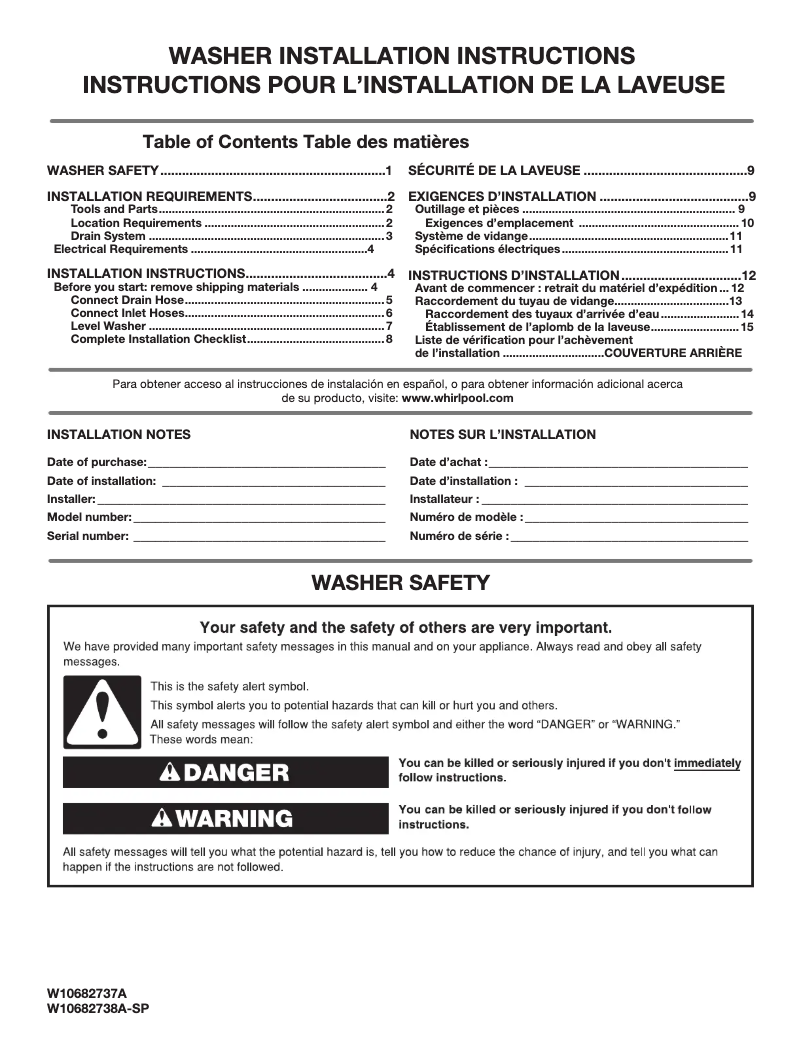 Page n°1 - Manuel utilisateur Whirlpool WTW7000DW