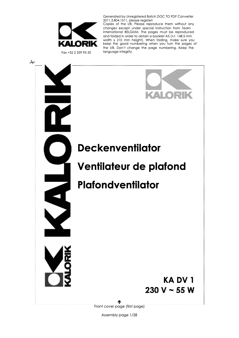 Page n°1 - Manuel utilisateur Kalorik KA DV 1