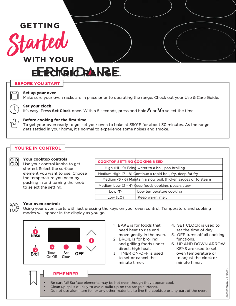 Page 1 de la notice Guide de démarrage rapide Frigidaire FCRE305LAF