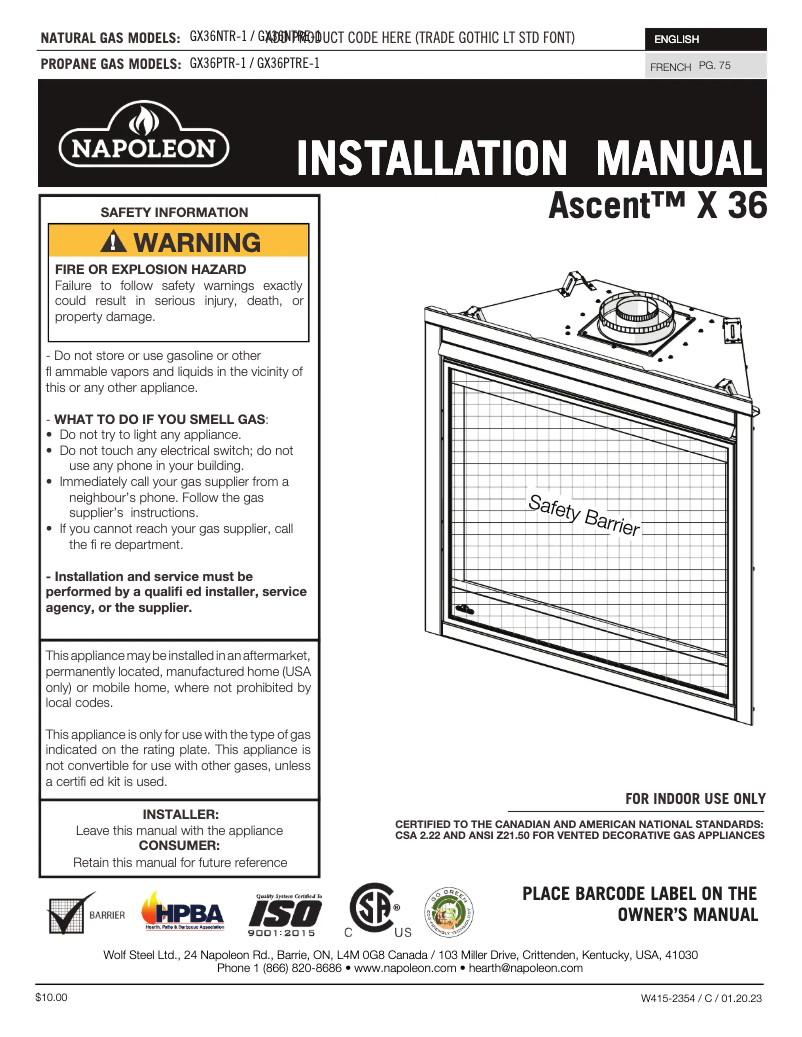 Page n°1 - Manuel utilisateur Napoleon Ascent X 36