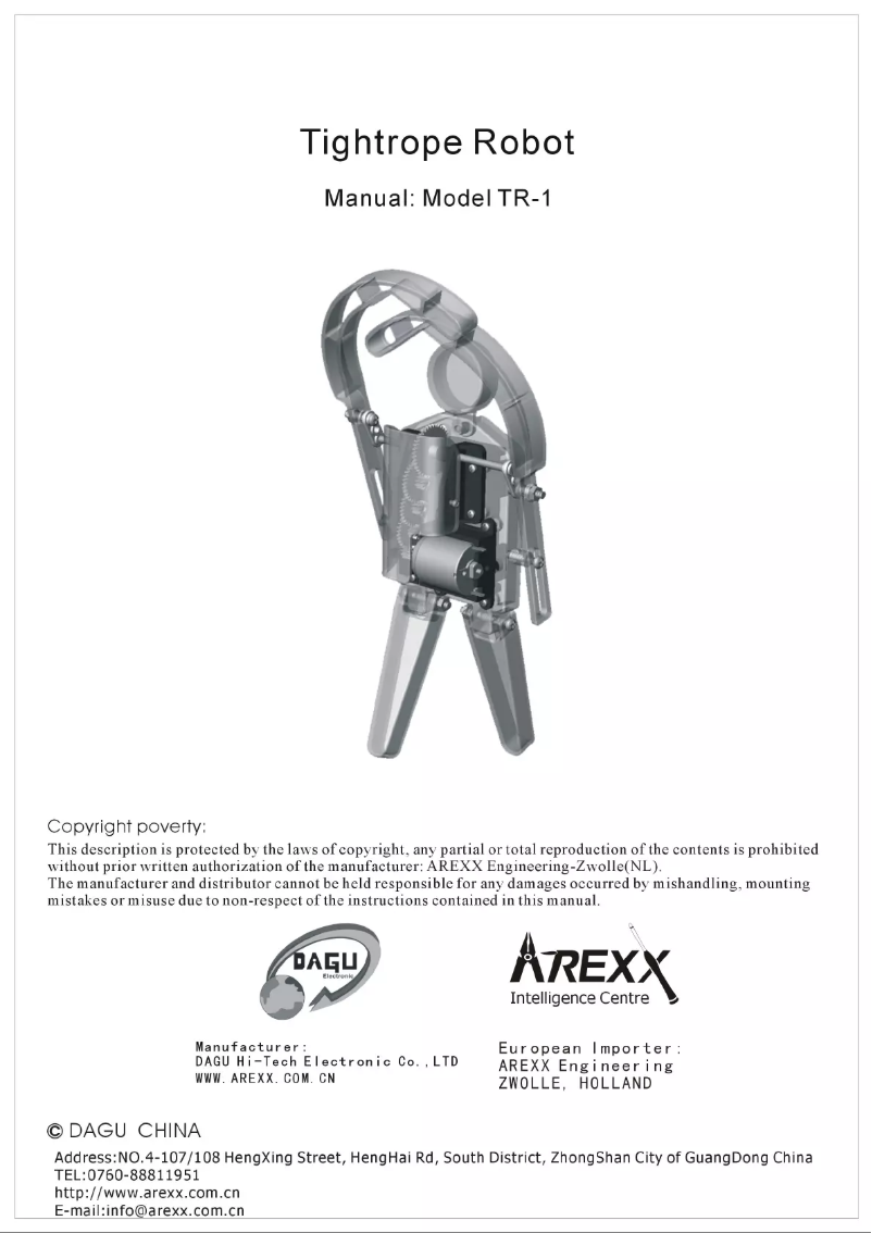 Page n°1 - Manuel utilisateur AREXX TR-1