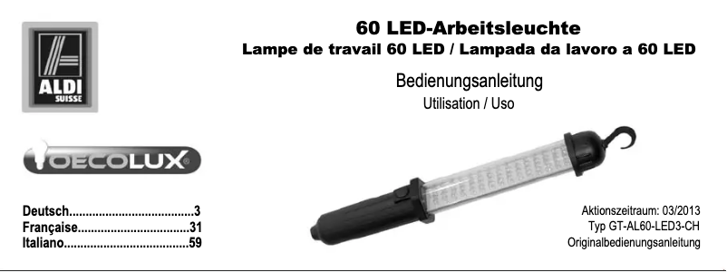 Image de la première page du manuel de l'appareil GT-AL60-LED3