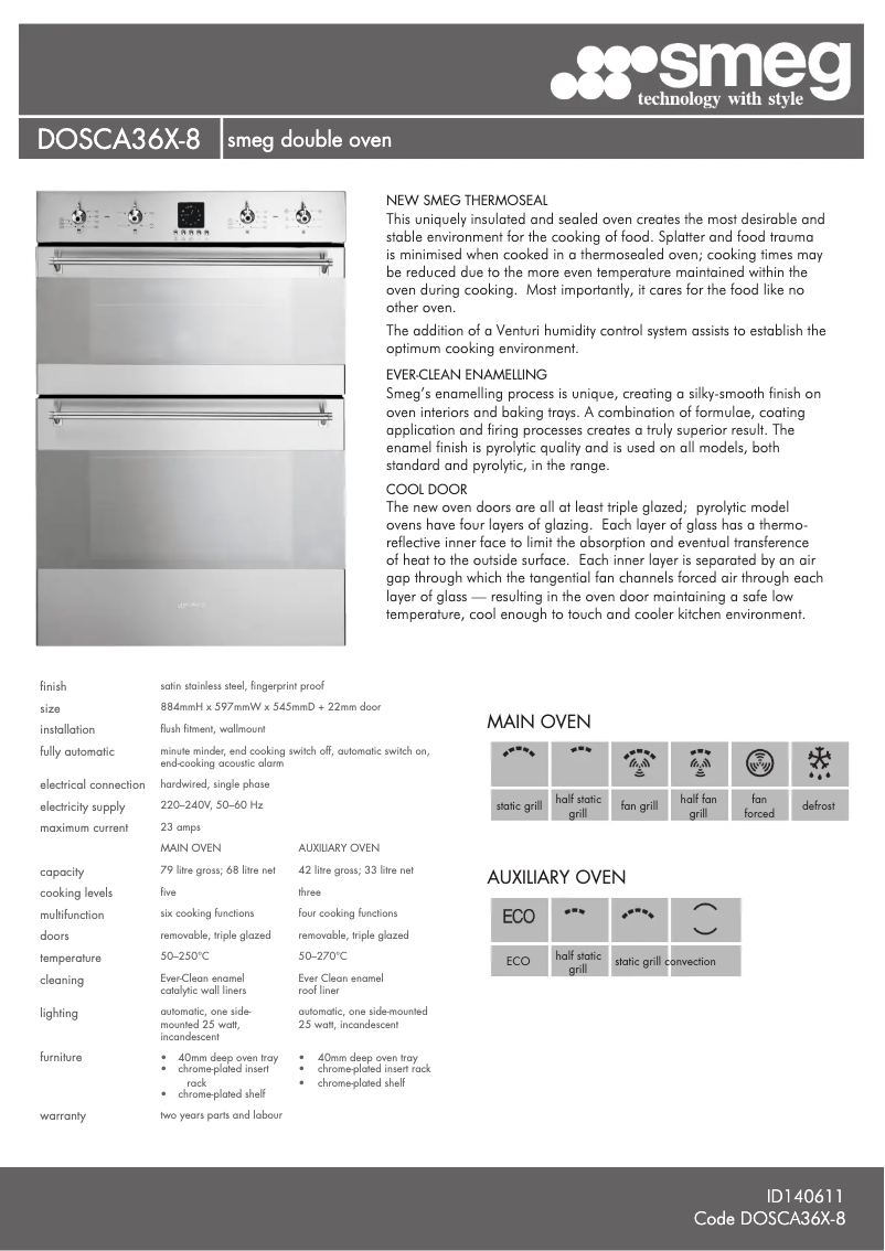 Página 1 del manual Ficha técnica Smeg DOSCA36X-8