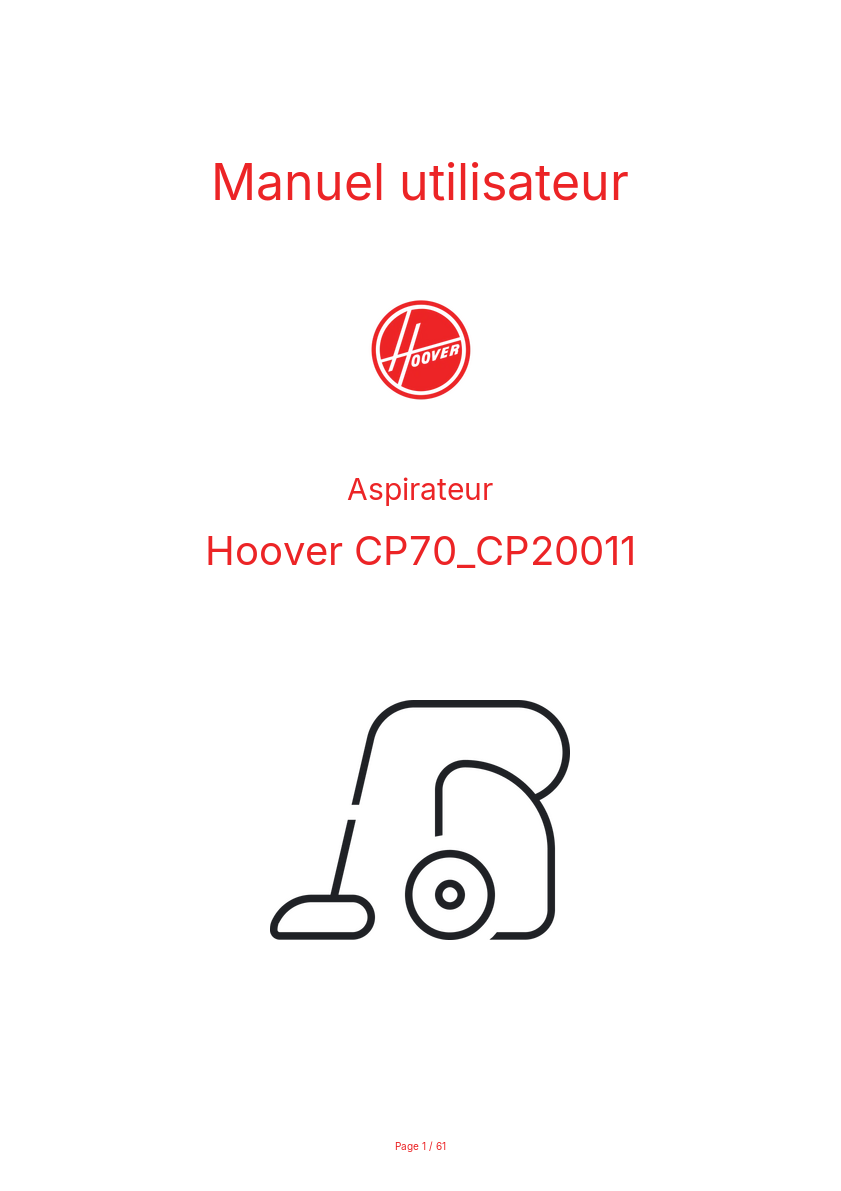 Page n°1 - Manuel utilisateur Hoover CP70_CP20011