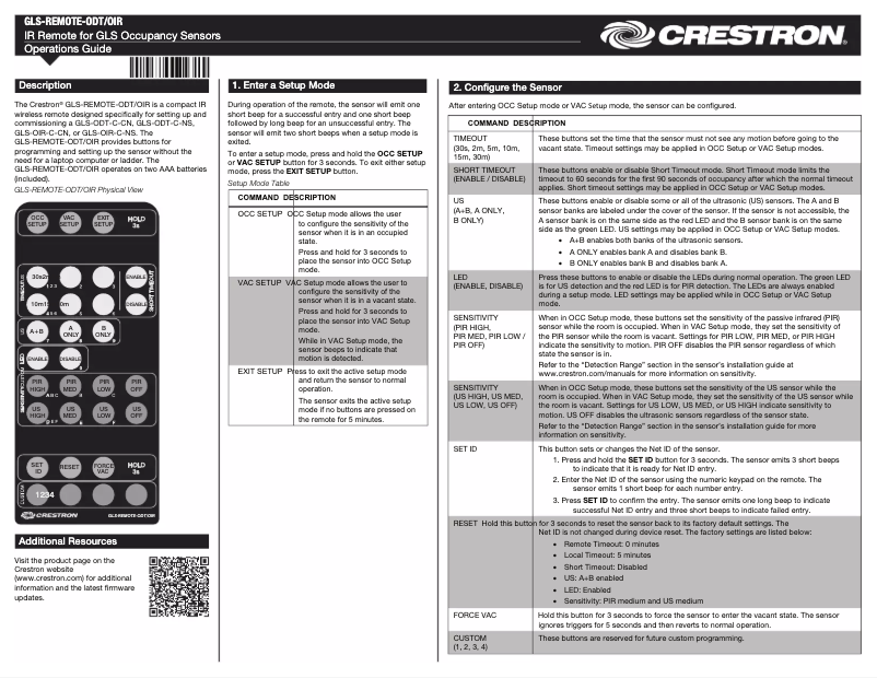Page 1 de la notice Mode d'emploi Crestron GLS-REMOTE-ODT/OIR