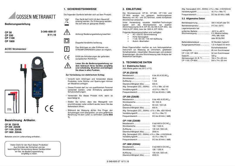 Page 1 de la notice Manuel utilisateur Gossen Metrawatt CP 30