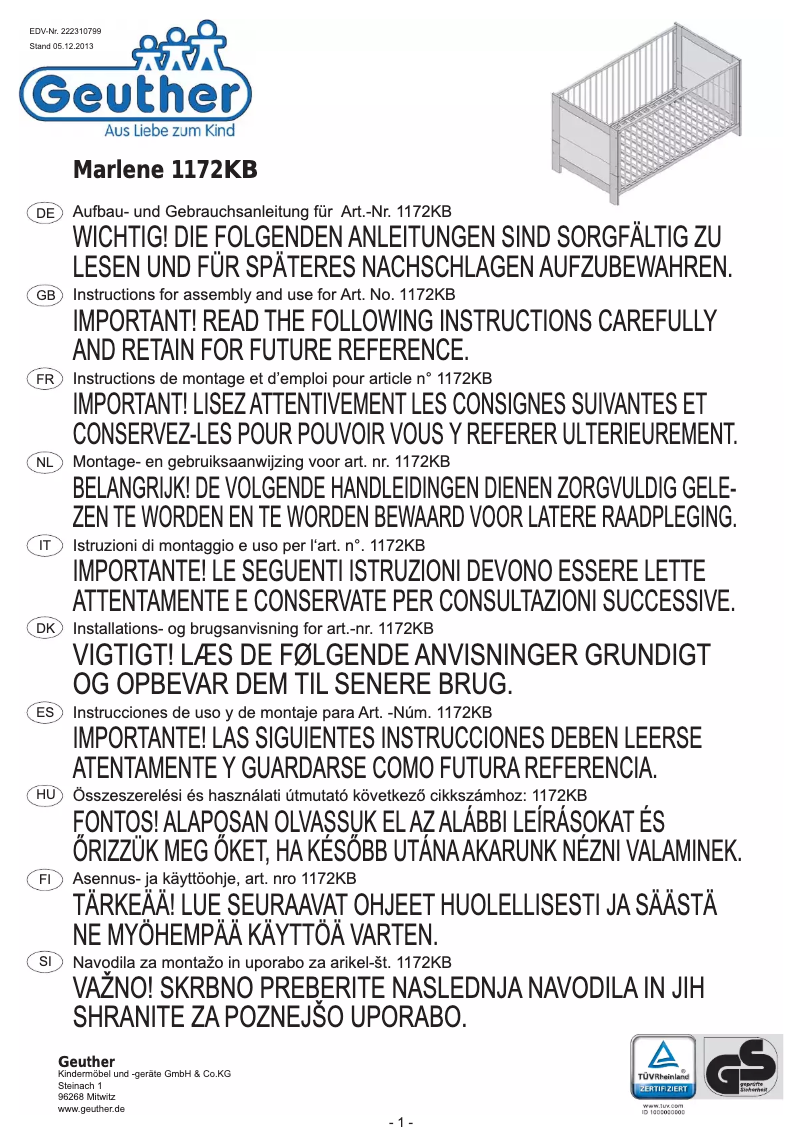 Page 1 de la notice Manuel utilisateur Geuther Marlene