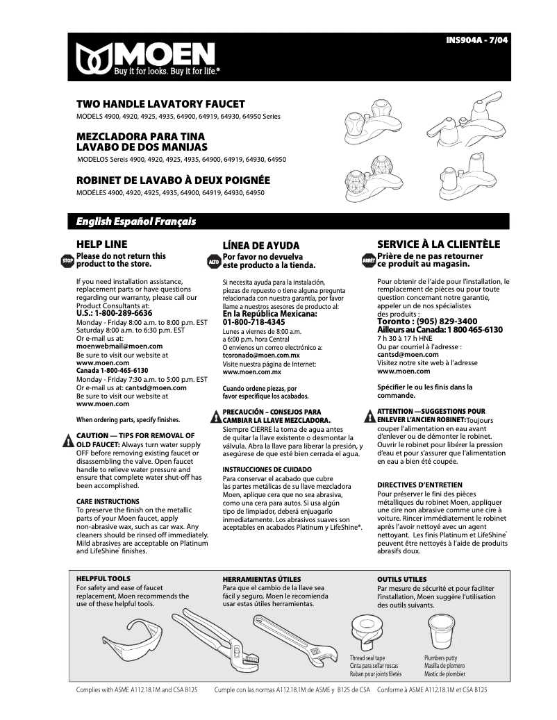 Page 1 de la notice Manuel utilisateur Moen Chateau 64919