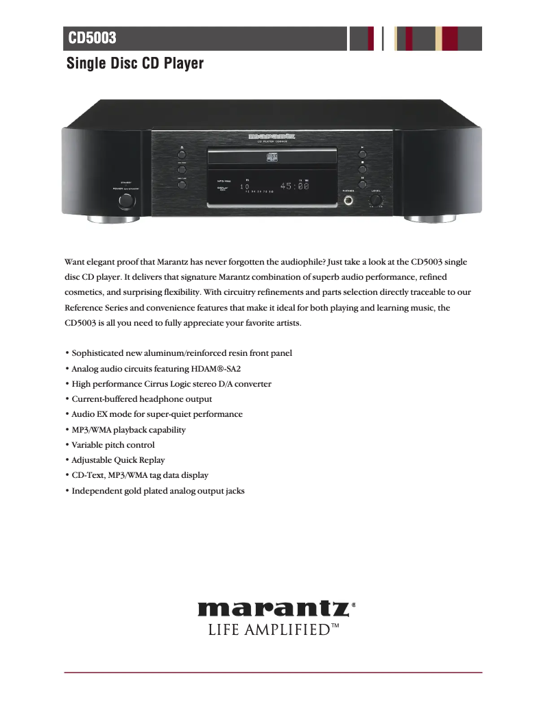 Page n°1 - Fiche technique Marantz CD5003
