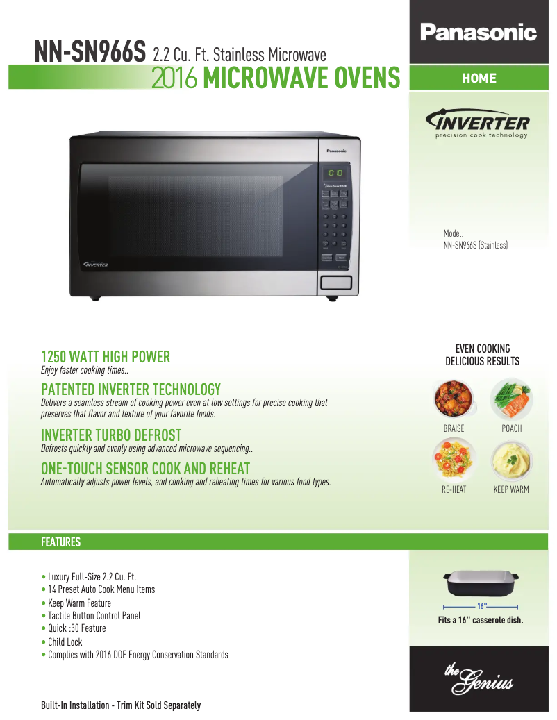Page 1 of the manual Technical Sheet Panasonic NN-SN966SR