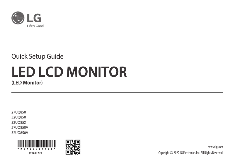 Page 1 de la notice Guide d'installation LG 27UQ850