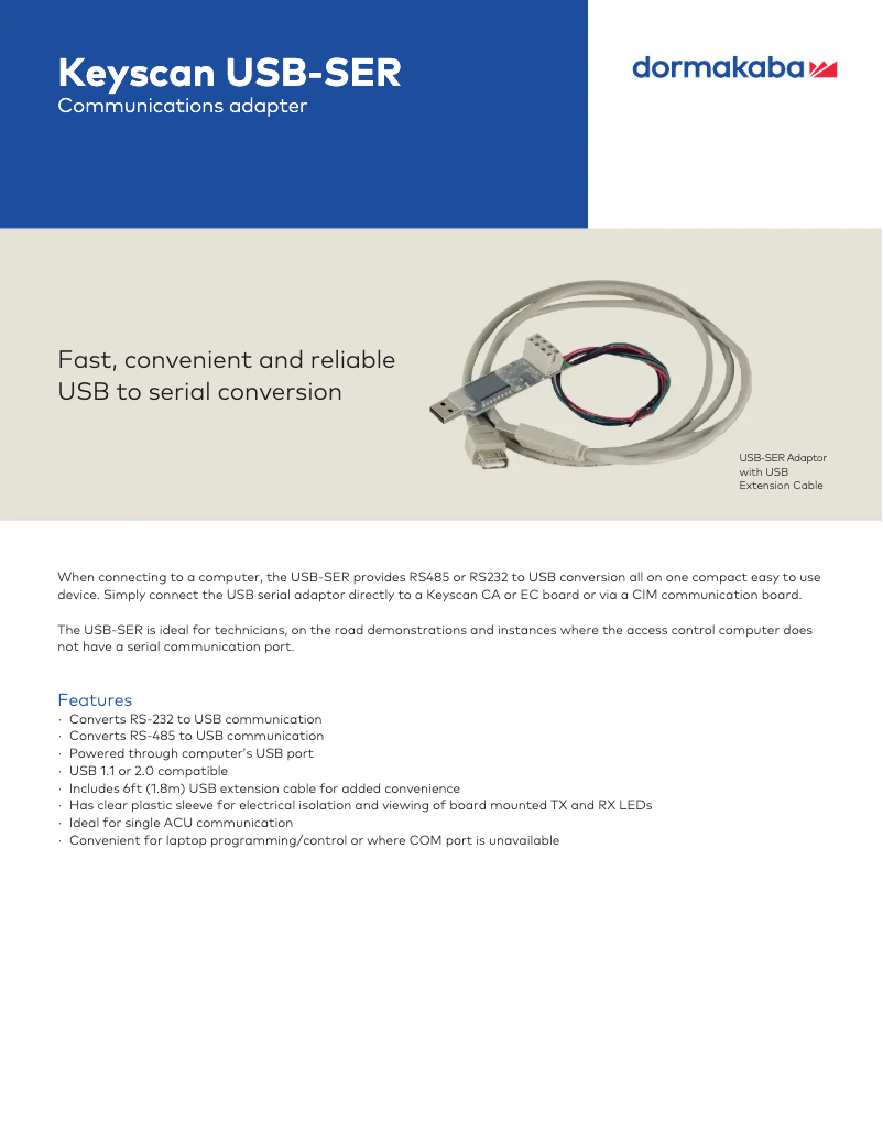 Page n°1 - Manuel utilisateur Dormakaba Keyscan USB-SER