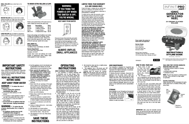 Page 1 de la notice Manuel utilisateur Conair HS41X