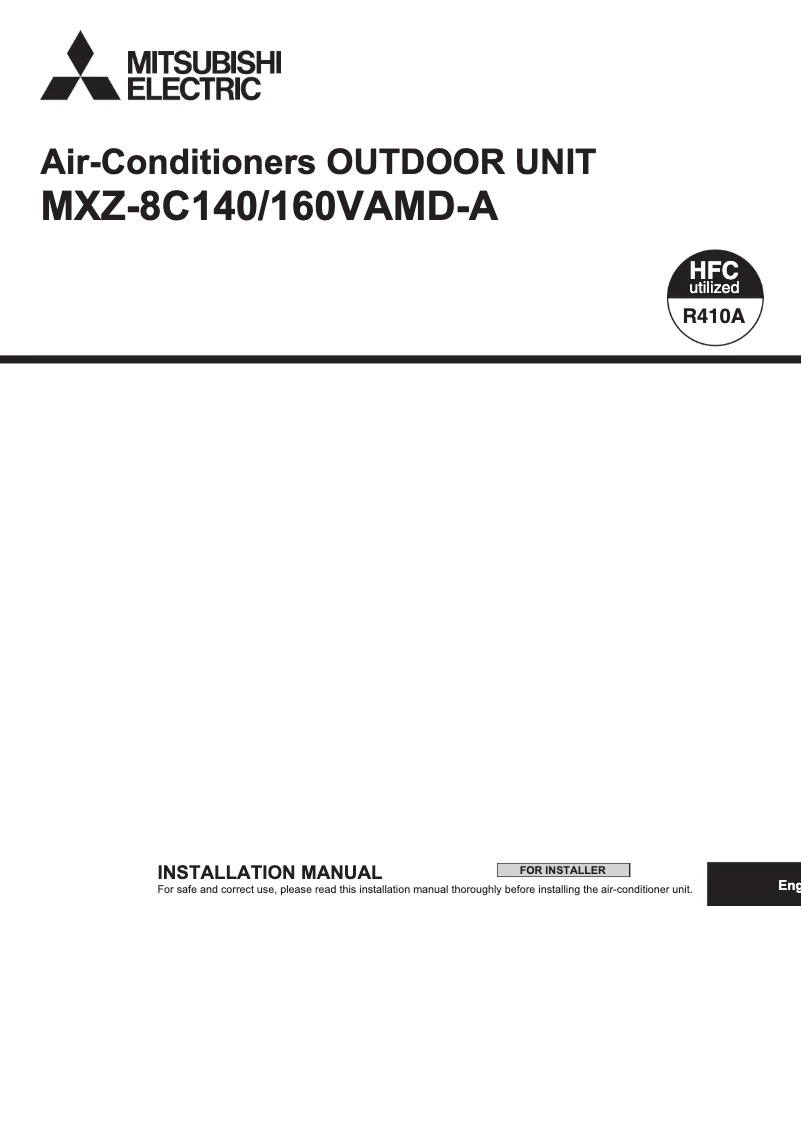 Page 1 de la notice Manuel utilisateur Mitsubishi MXZ-8C140VAMD