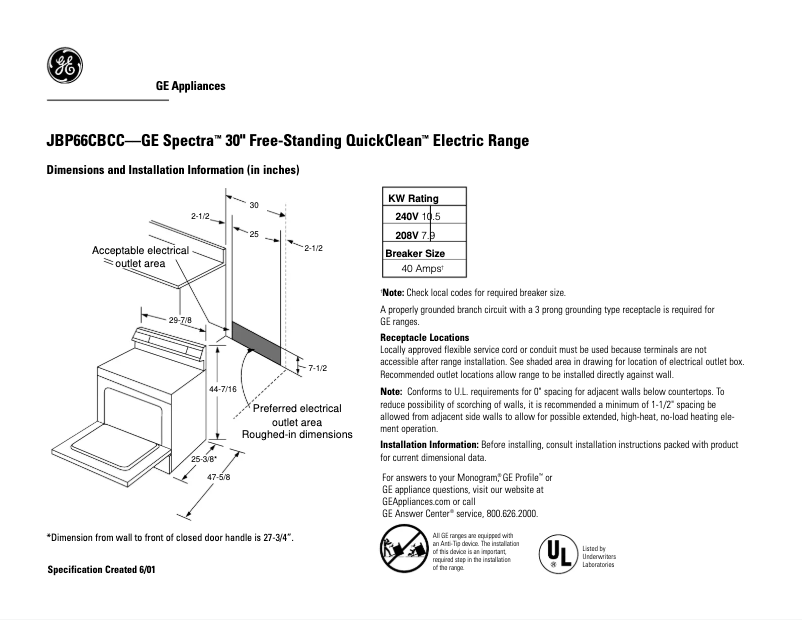 Image de la première page du manuel de l'appareil Spectra JBP66CBCC