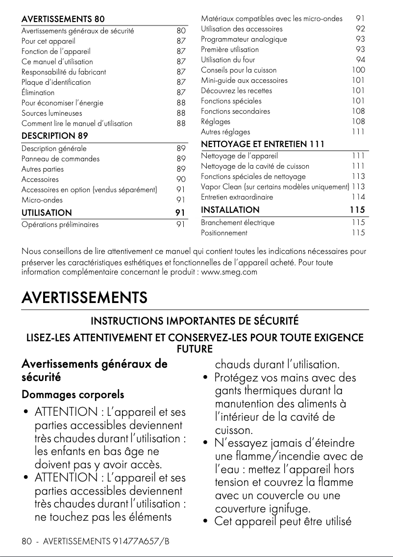 Page 1 de la notice Manuel utilisateur Smeg SOP612MON
