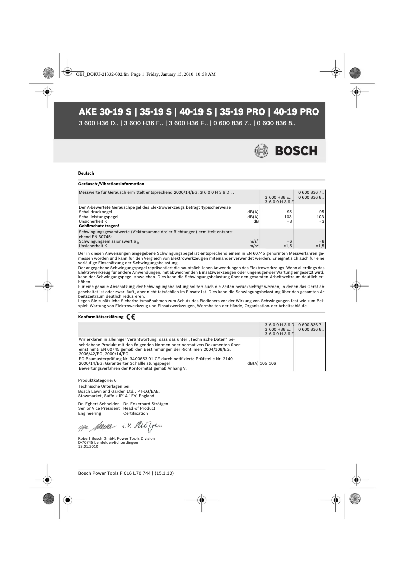 Page n°1 - Manuel utilisateur Bosch AKE 40-19 PRO