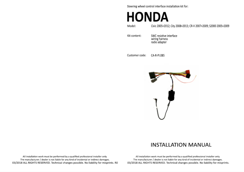 Page 1 de la notice Manuel utilisateur Pioneer CA-R-PI.085