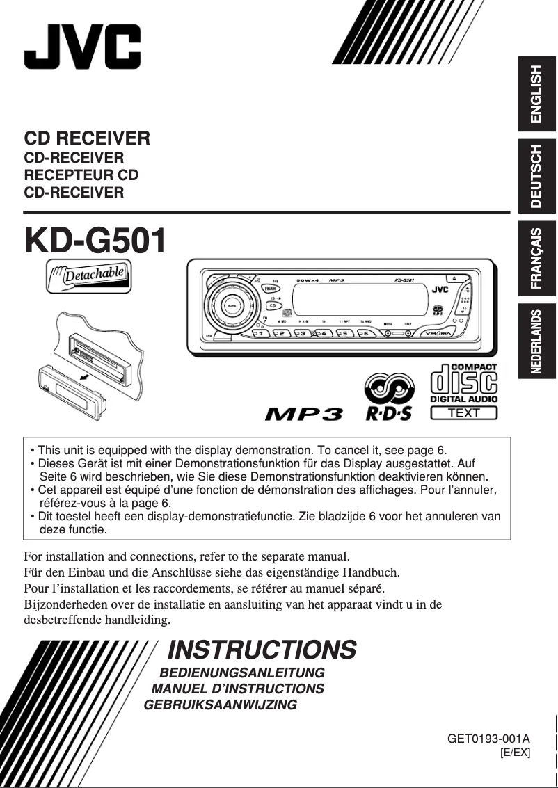 Page 1 de la notice Manuel utilisateur JVC KD-G507